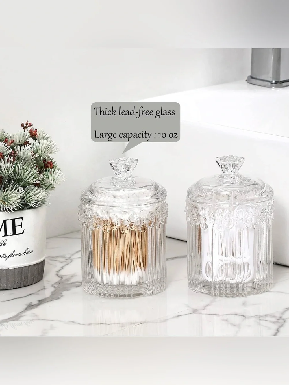 2 Pack Qtip Holder Glass Apothecary Jars with Lids